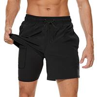 Arcweg Men's Swim Trunks Mens Swimming Shorts with Compression Liner Quick Dry Stretchy 2 in 1 Board Shorts with Zipper Pockets