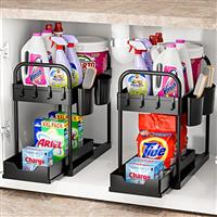 GEMWON Under Sink Storage Kitchen Organiser, 2 Tier Sliding Kitchen Storage Under Sink shelf, Multi-Purpose Organisation for Bathroom, Bottom Slide Out Basket Black