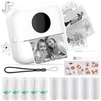 HuiJuKeJi Mini Printer, Portable Printer with Sticker and 10 Rolls of Thermal Paper and Self-Adhesive Thermal Paper Built-in 1200mAh Battery Inkless Photo for Android IOS (X5 Yellow)