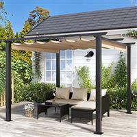 Gazebo, bigzzia Metal Pergola With Retractable Roof,Outdoor Parasol Features Water-Resistant And SPF 15 With PU Coated Canopy,Sun Shade For Garden Party Barbecue Event (Gray, 305CMX305CM)