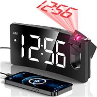 GOLOZA Projection Alarm Clocks Bedside, Digital Clock with 180 Projector, 3-Level Brightness Dimmer, LED Display, USB Charger, Progressive Volume, 9mins Snooze, Digital Alarm Clock for Bedroom