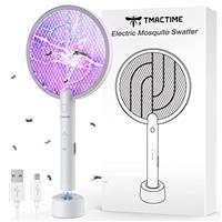 TMACTIME Electric Fly Swatter, 4000V Bug Killer with USB-C Charging Stand Base, 3 Layer Mesh Outdoor Indoor Electric Mosquito Swatter, Fly Zapper Racket Bug Cather, for Mosquitoes, Bees, Moths (White)