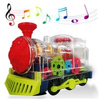 Niteris Gear Train Toy, Transparent Electric Kids Gear Train with Flashing Lights, Early Educational Musical Train Set Birthday Gift for Boys Children