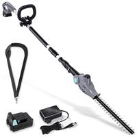 BlueMars Lawn and Garden Cordless Telescopic Pole Hedge Trimmer, 256cm Long Reach Extendable Cutter for Hedges, Bushes, Branches, Shrubs 2.0AH Battery, Charger, Shoulder Strap