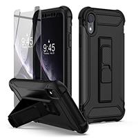 ORETECH Designed for iPhone XR Case, and [2 x Tempered Glass Screen Protectors] [Heavy Duty Protection] [Kickstand & Phone Holder] 5 in 1 Full Body Shockproof Protective Case Cover for iPhone Xr