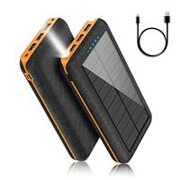 Portable Charger Solar Charger Power Bank Battery Pack Camping Waterproof External Backup Charge with 3 Outputs 2 Input LED Flashlight for Travel Hiking Outdoor