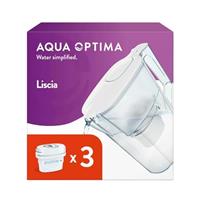 Aqua Optima Liscia Water Filter Jug & 3 x 30 Day Evolve+ Filter Cartridges, 2.5 Litre Capacity, for Reduction of Microplastics, Chlorine