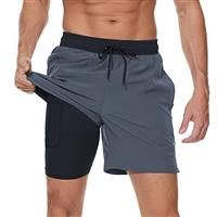 Arcweg Men's Swim Trunks Mens Swimming Shorts with Compression Liner Quick Dry Stretchy 2 in 1 Board Shorts with Zipper Pockets