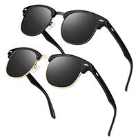 LINVO Polarised Sunglasses Mens Womens Retro Black Shades UV400 Protection