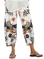 ZANZEA Women's Casual Harem Trousers Summer Boho Retro Print Cotton Cropped Pants Loose Fit Hippie Elasticated Waist with Pockets Lounge Yoga Pants Beach Trousers