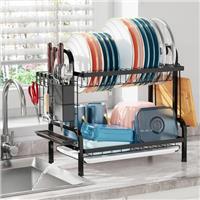 iSPECLE 2 Tier Dish Drainer Rack - Rustproof Dish Drying Rack with Automatic Drainage, Sink Dish Rack with Drainboard and Cup Holder, Large Capacity Draining Board Rack for Small Kitchen Countertop