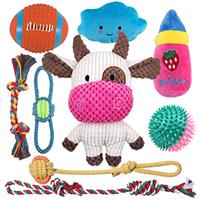 Sundrawy Dog Plush Squeaky Toys, Interactive Training Puppy Toy, Comfort Dog Companion, Release Boredom, Rope Knot Chew Toy for Dental Cleaning and Teething
