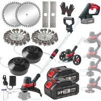 Garden Strimmer Cordless Grass Strimmer/Lawn Edger, Battery Strimmer w/BRUSHLESS, WHEELS, 2 WIRE BRUSH, 2 SPOOL, 4 METAL BLADE Strimmer, 4-in-1 Grass Trimmer Cordless, 2 X 4.0AH BATTERY, CUTTING 30CM
