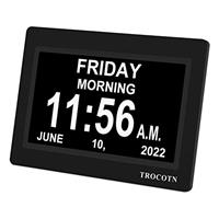 TROCOTN 10 Inches Digital Clock Day Clock Large Display Alarm Clock Wall Clock (Black)