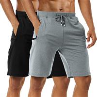 Boyzn 2 Pack Men's Shorts, Summer Casual Cotton Athletic Sports Shorts, Quick Dry Breathable Elastic Waist Gym Joggers Shorts, Adjustable Drawstring Workout Running Shorts with Zipper Pockets