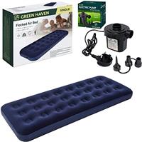 Green Haven Single Blow Up Airbed Lightweight Inflatable Camping Mattress with Waterproof Flocked Top Portable Single Air Bed for Adults & Kids Ideal for Festivals, Camping & Guest Use