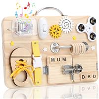 Wooden Busy Board for Toddlers, Handmade Montessori Sensory Toys Activity Travel Fidget Board for Early Development and Autism, Preschool Educational Gifts with Basic Life Skills Fine Motor Skills