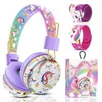 JYPS Cute Kids Headphones Wireless, Unicorn Headphones Gifts for Girls, Childrens Bluetooth Headphones with Microphone, Toddler Headphone Over Ear for Age 2+, Compatible with iPad/Fire Tablet