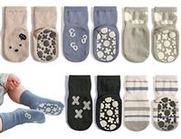 Exemaba Baby Socks with Grips for Girls Boys 5 Pairs Cute Animal Cartoon Toddler Kids Anti-Slip Socks