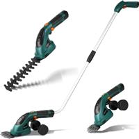 Cordless Hedge Trimmer, 2-in-1 Hedge Trimmer, Grass Trimmer Lawn with Telescopic Handle Rechargeable Battery and Charger for Garden, Lawn, Shrub and Pruning, 7.2V 2000 mAh
