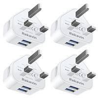 USB Plug Charger,2 Pack 4 Port Multi USB Plug Adapter UK 25W/5A Wall Charger Mains with Smart IC Fast Charging for iPhone 11 pro Max XS XR X SE2020 10 8 7 6 ipad,Samsung S10 S9 S8 S7,Huawei