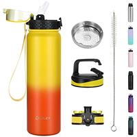 OLDLEY Stainless Steel Water Bottle with Straw 1L Vaccum Insulated Large Drink Flask 1 Litre Metal Water Bottles Leakproof Keep Drinks Hot Cold for Sports Gym Bike Camping Travel with Different Lids