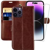 MONASAY Wallet Case for iPhone 14 5G,[Glass Screen Protector Included] [RFID Blocking] Flip Folio Leather Cell Phone Cover with Credit Card Holder6.1-inch