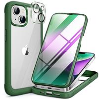 Miracase Glass Series for iPhone 14 Pro Case 6.1 Inch, [Built-in 9H Tempered Glass Screen Protector + Camera Lens Protector] Full Body Rubber Bumper Clear Back Case Cover (Deep Purple)