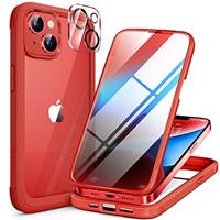 Miracase Glass Series for iPhone 14 Pro Case 6.1 Inch, [Built-in 9H Tempered Glass Screen Protector + Camera Lens Protector] Full Body Rubber Bumper Clear Back Case Cover (Deep Purple)