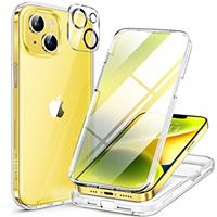 Miracase Magnetic Case for iPhone 14/15/16/16e Series Glass Case Compatible with MagSafe, [Built-in Glass Screen Protector] Full Body Case A005
