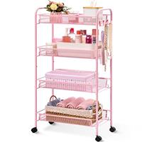 APEXCHASER 4-Tier Rolling Cart,Easy Assemble Mobile Storage Trolley On Wheels,Slide Out Utility Cart Shelving Units Kitchen Bathroom Laundry Room,Black