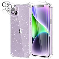 YIRSUR Glitter Clear Case Compatible with iPhone 12 with 2 Pack Screen Protector and 2 Pack Camera Lens Protector, Air Cushion Soft TPU Shockproof Transparent Sparkly Cover Case