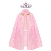 ACWOO Princess Cape for Girls, Colorful Princess Cloak with Crown, Princess Elsa Fancy Dress Up Sparkling Sequins Tulle Princess Cape Set for Halloween Birthday Party Cosplay