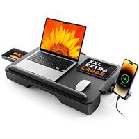 Laptop tray, Laptop Table, SAIJI Anti-Slip Leather Lap Desk, 54 * 33cm Large Lap Tray, with Drawer, Soft Wrist Rest, Phone Holder, Comfort Cushion, Fits up to 17 inch