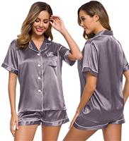 SWOMOG Pyjamas for Women Silk Satin Pyjama Bride Pjs Set Two Piece Pj Sets Button Down Sleepwear Loungewear