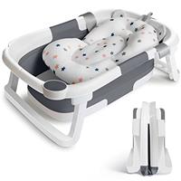 Baby Bath Tub Foldable Bathtub, Collapsible Toddler Bath Tubs with Baths Support Cushion Pad Seat Mat