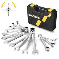 Enventor 14PCS Flex-Head Ratchet Spanner Set - Metric, 6mm to 19mm Ratcheting Combination Wrench Set with Carry Case, Chrome Vanadium Steel - 72-Teeth, 5 Swing Arc
