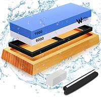 Knife Sharpening Stone Kit - 400/1000 3000/8000 Grit Japanese Whetstone Sharpener Set with Non-Slip Rubber Base Angle Guide Flattening Stone and Leather Strop