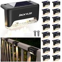 JACKYLED 16 Pack Solar Deck Lights Outdoor, Solar Fence Light Waterproof LED Solar Powered Decking Light for Garden Deck,Outdoor Stair, Fence,Railing, Yard, and Pathway