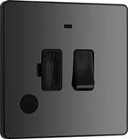 BG Electrical Switched Fused Connection Unit with LED Power Indicator and Flex Outlet, Fused Spur Switch, Double Pole, Screwless Front Plate, Round Edges, Evolve, Black Chrome, 13A, PCDBC52B
