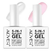 Builder Gel, 5 in 1 Nail Builder Gel and Base Gel Strengthener Gel Builder Clear and Pink Gel Color in a Bottle 15ml Hard Gel Builder Extension Nail Without Builder Gel Nail Forms