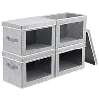 Homsorout Storage Boxes with Lids - Foldable Storage Cubes with Transparent Window Fabric Organiser Bin for Toys, Clothes, Books, Wardrobe, Closet