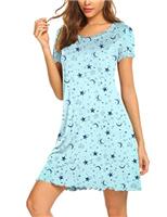 Ekouaer Womens Nightgown Short Sleeve Ruffle Seams Sleepshirt Soft Sleeping Shirts Soft and Silky Nightdress, S-XXL