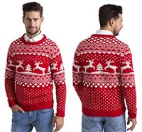 Mens Christmas Jumper Xmas Tree & Reindeer Fairisle Pattern Long Sleeve Knit Crew Neck Crew Xmas Sweater S-XXL