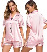 SWOMOG Pyjamas for Women Silk Satin Pyjama Bride Pjs Set Two Piece Pj Sets Button Down Sleepwear Loungewear