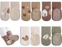 Exemaba Baby Socks with Grips for Girls Boys 5 Pairs Cute Animal Cartoon Toddler Kids Anti-Slip Socks