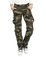 Aeslech Womens Cotton Casual Stretchy Cargo Work Combat Trousers Camo Tactical Pants with Pockets