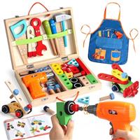 Kids Tool Set,Wooden Toys for 3 Year Old Boys Girls,Montessori Toys with Toy Drill&Tool Box&Apron ,Construction Toys for 2 3 4 Year Old Boys Gifts