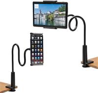 CLMCL Gooseneck Tablet Holder,Adjustable Tablet Holder Mount,Cell Phone Holder,Cell Phone Stand,Tablet Stand,Long Arm Bed Desk Bracket for iPhone New iPad Pro 4-11 Inches Device (Black)