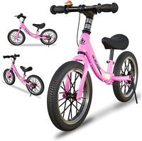 Kids Balance Bike 14/16 Inch | Hand Brake & Kickstand | Adjustable Seat & Lightweight Frame | Air-Filled Tyres for Boys & Girls Age 3-8 | No-Pedal Training Bike & Outdoor Gift